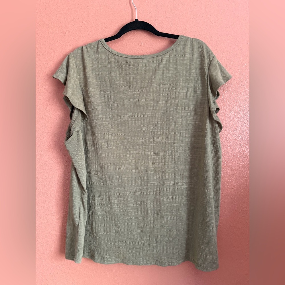 Maurices Olive Textured V-Neck Ruffle Sleeve Top - Picture 2 of 2